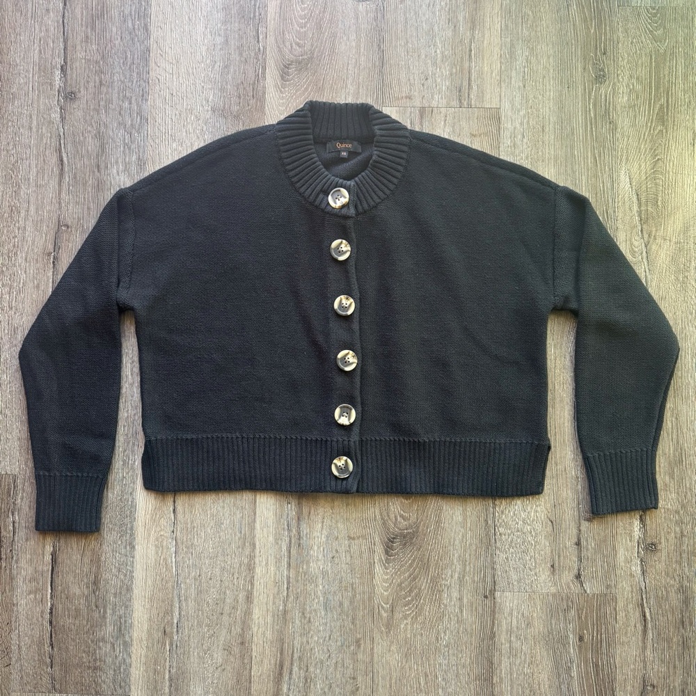Quince 100% Organic Cotton Cropped Cardigan Black XS